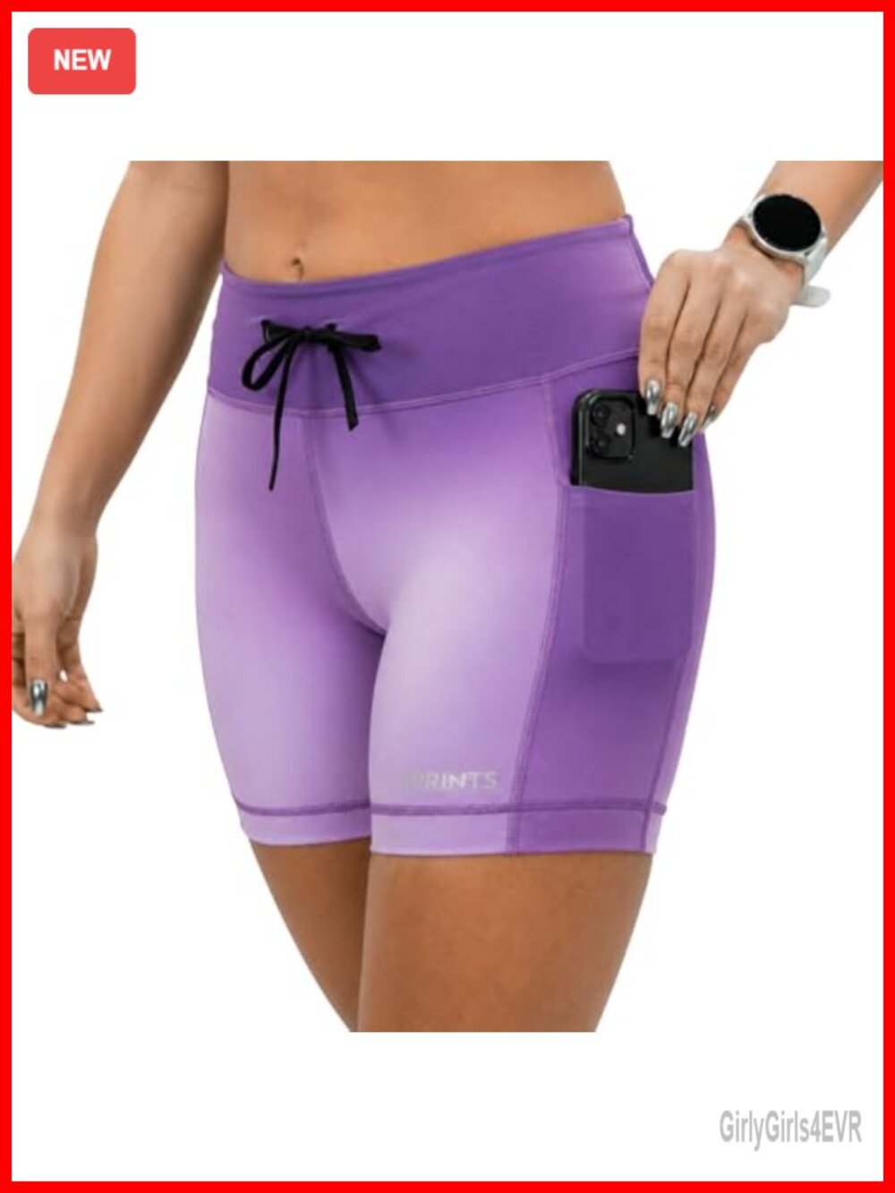 Womens Compression Shorts with Pockets Drawcord Silicone Lined Hem